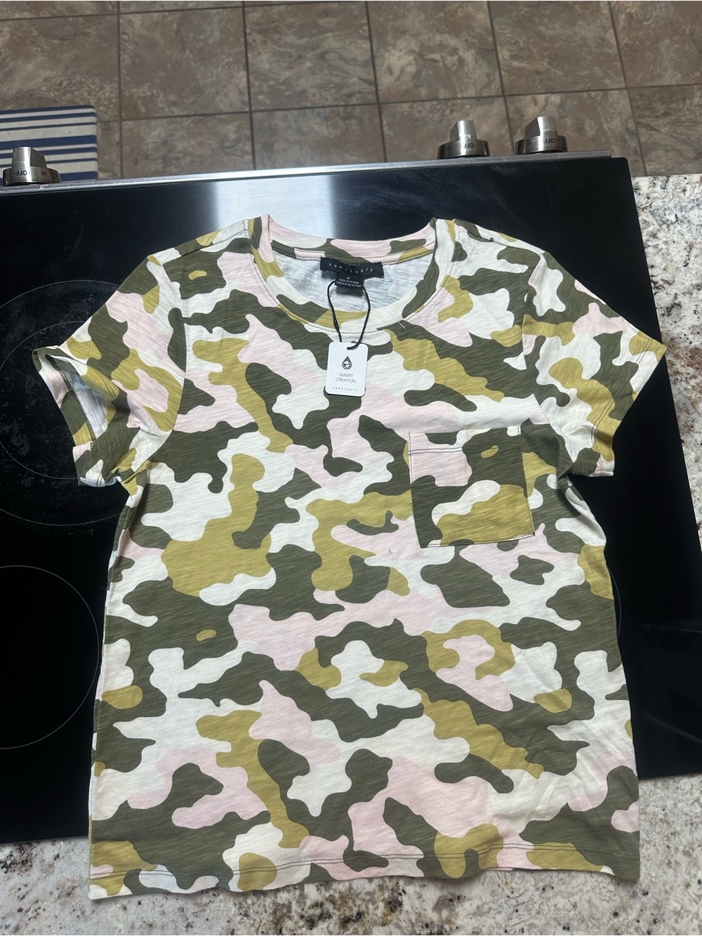 Sanctuary Kids Pink, Olive & Cream Camo Pocket Tee